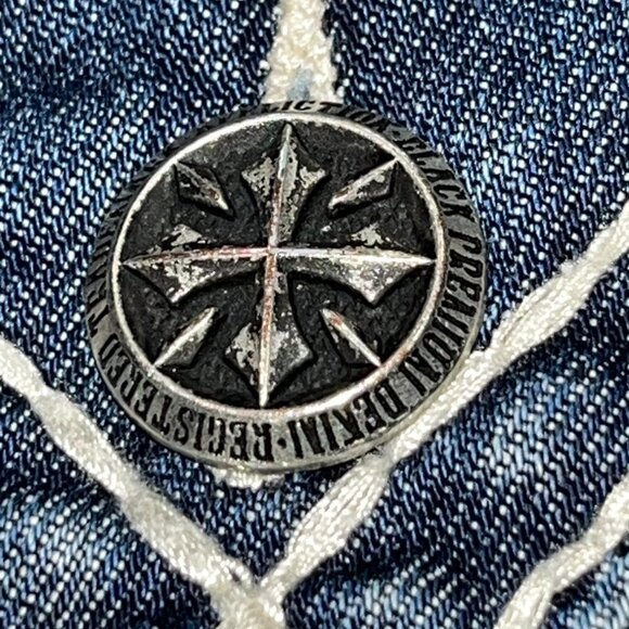 AFFLICTION 73 MMA JADE Top Stitched Denim Distressed Low Rise Flare Jeans EUC 27 - Picture 9 of 14